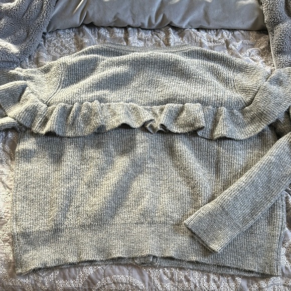 Gray Ruffled Button-Up Sweater - Picture 3 of 4